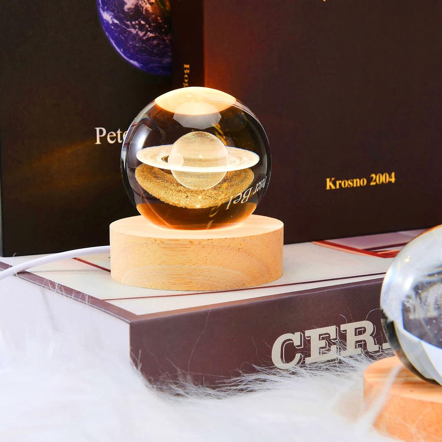 Crystal Ball with Wooden Base light