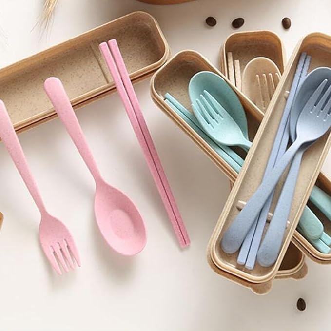 Wheat straw chopstick fork spoon set